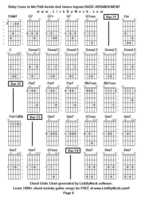 Chord Grids Chart of chord melody fingerstyle guitar song-Baby Come to Me-Patti Austin And James Ingram-BASIC ARRANGEMENT,generated by LickByNeck software.